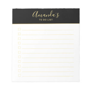 Modernes Skriptschwarz und Gold, um Notepad aufzul Notizblock