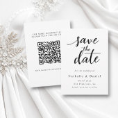 Modernes Skriptschwarz und Weiß QR-Code Hochzeit Save The Date