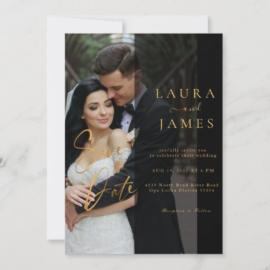 Modernes Skripttrendy Overlay-Foto Save the Date Einladung (Vorderseite)