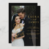 Modernes Skripttrendy Overlay-Foto Save the Date Einladung (Vorne/Hinten)