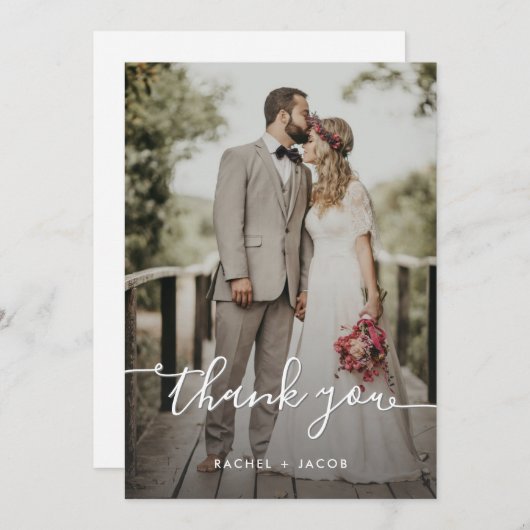 Modernes Skriptüberlagern Einfache Hochzeit mit zw Dankeskarte (Vorne/Hinten)