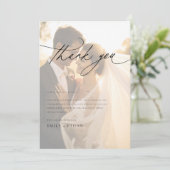 Modernes Skriptüberlagerungs-Foto Dankeskarte (Stehend Vorderseite)