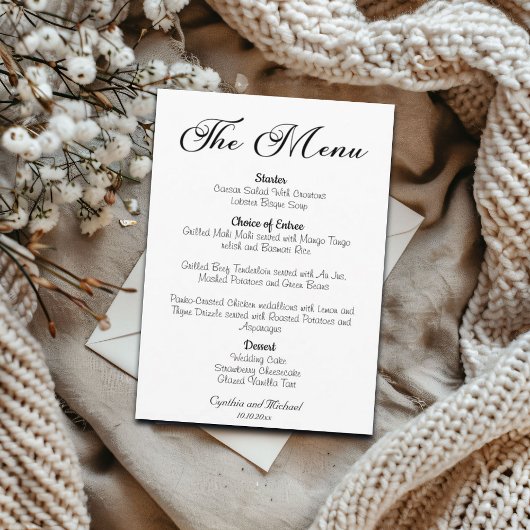 Modernes SkriptWedding Menu Menükarte
