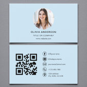 Modernes Sky Blue Foto mit QR Code Social Media Visitenkarte