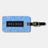Modernes Sky-Blue-Glitzer-Textur-Monogramm Gepäckanhänger (Vorderseite horizontal)