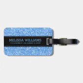 Modernes Sky-Blue-Glitzer-Textur-Monogramm Gepäckanhänger (Rückseite horizontal)