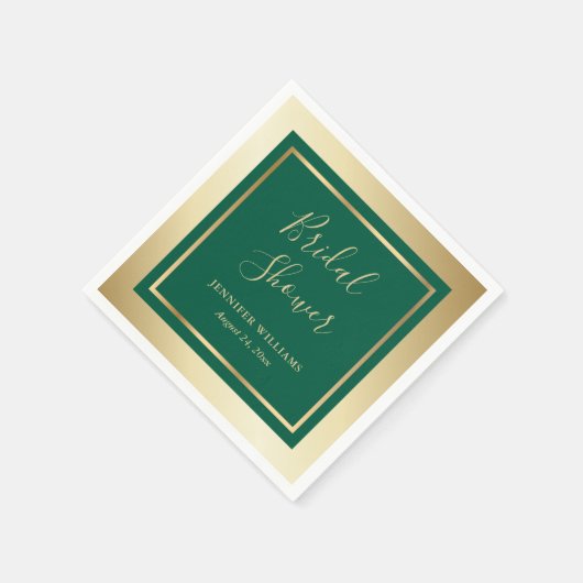 Modernes Smaragd-Grün- und Gold-Brautparty Serviette (Ecke)