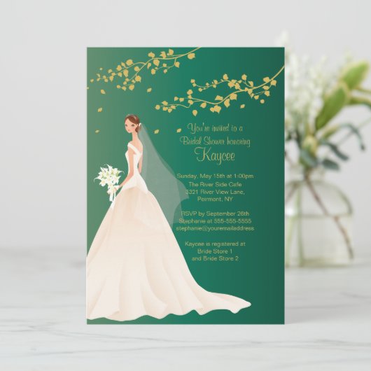 Modernes Smaragdgrün-Braut-Brautparty laden ein Einladung (Stehend Vorderseite)