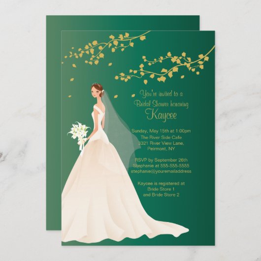 Modernes Smaragdgrün-Braut-Brautparty laden ein Einladung (Vorne/Hinten)