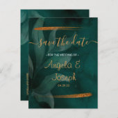modernes Smaragdgrün und Save the Date Blätter Ankündigungspostkarte (Vorne/Hinten)
