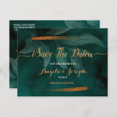 modernes Smaragdgrün und Save the Date Blätter Postkarte (Vorne/Hinten)