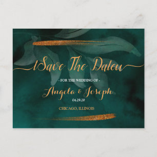 modernes Smaragdgrün und Save the Date Blätter Postkarte