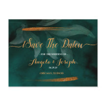 modernes Smaragdgrün und Save the Date Blätter