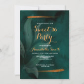 modernes smaragdgrün und süße Blätter 16 Einladung (Vorderseite)