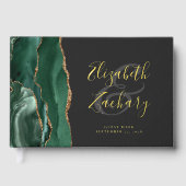 Modernes Smarald Green Agate Gold Script dunkel Gästebuch (Vorderseite)