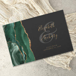 Modernes Smarald Green Agate Gold Script dunkel Gästebuch