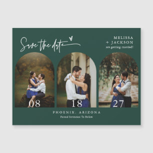 Modernes Smarald Green Save the Date Tri Arch Foto Magnetkarte