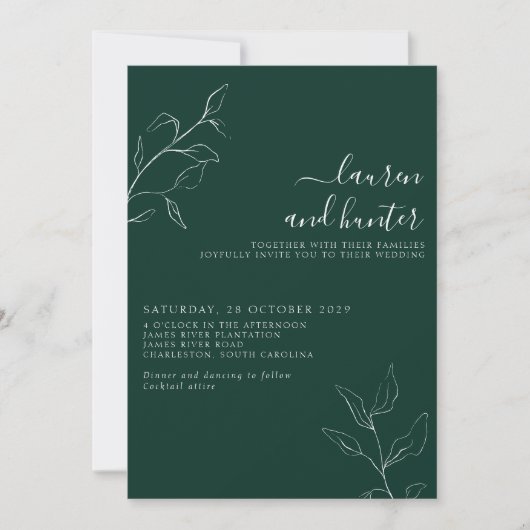 Modernes Smarald Green Script Botanical Wedding In Einladung (Vorderseite)