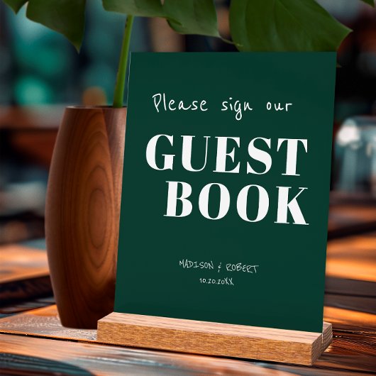 Modernes Smarald Green Wedding signiert unser Gäst Acrylschild