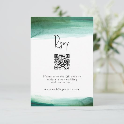 Modernes Smarald Watercolor Wedding RSVP (Stehend Vorderseite)