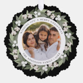 Modernes Snowberry Greenery Wreath Black Foto Ornament Karte (Vorderseite)