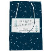 Modernes Snowflake MERRY CHRISTMAS Script Blue Mittlere Geschenktüte (Vorderseite)