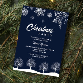 Modernes Snowflake Pine Navy Winter Weihnachtsfest Einladung