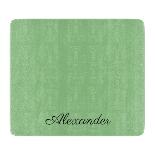 Modernes Solid Sage Green Template Schwarzes Skrip Schneidebrett (Vorderseite)