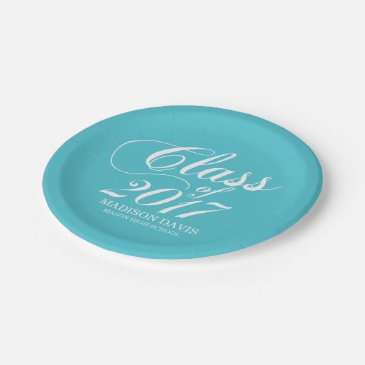 Modernes Solid Türkis | Abschluss Pappteller (Schrägansicht)