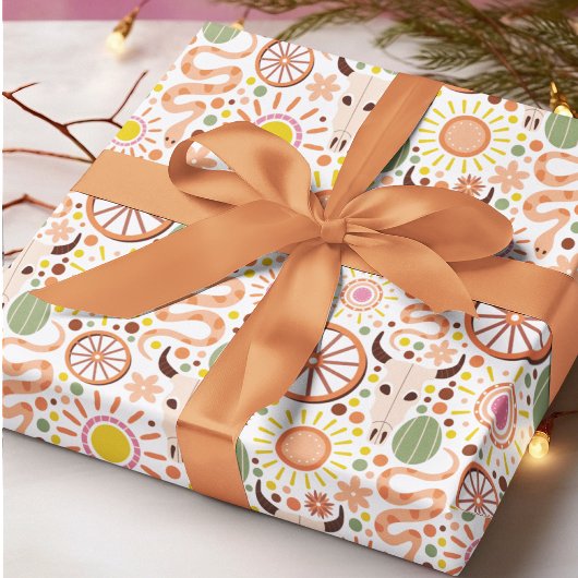 Modernes Sonnenmuster für Western-Kuh-Schädelwüste Geschenkpapier