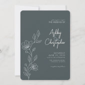 Modernes Space Gray Foliage Kontur Foto Hochzeit Einladung (Vorderseite)