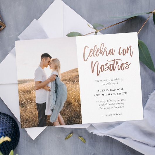 Modernes Spanisches Celebra con Nosotros Foto Wedd Einladung