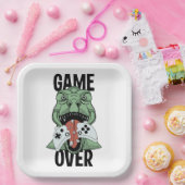 Modernes Spiel über T-Rex Dinosaur Video Gamers Pappteller (Party)