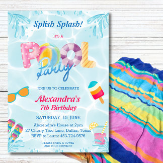 Modernes Splish Splash Cool Girl's Pool Party Einladung