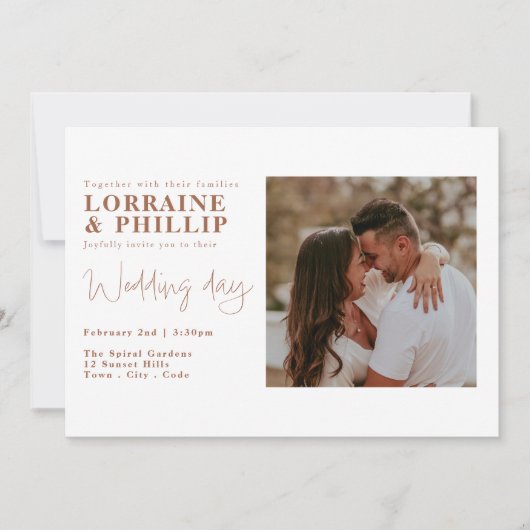 Modernes Split Layout mit Foto Hochzeit Einladung (Vorderseite)