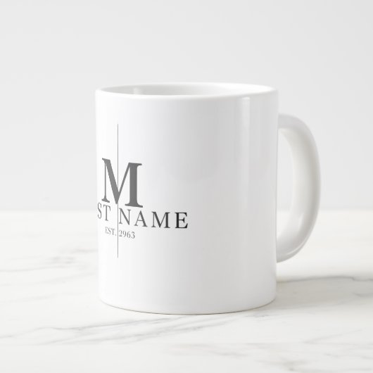 Modernes Split Monogram, Anfangsname & Establ Jumbo-Tasse (Vorderseite Rechts)