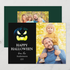 Modernes Spooky Pumpkin-Skript Halloween-Foto Feiertagskarte