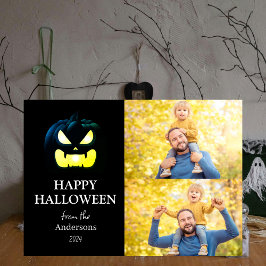 Modernes Spooky Pumpkin-Skript Halloween-Foto Feiertagskarte