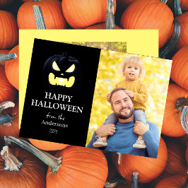 Modernes Spooky Pumpkin-Skript Halloween-Foto Feiertagskarte