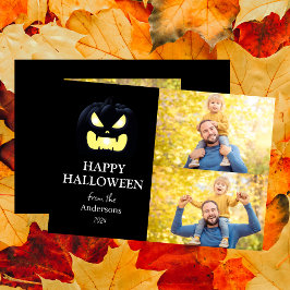 Modernes Spooky Pumpkin-Skript Halloween-Foto Feiertagskarte