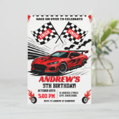 Modernes Sportrennen Kinderwagen Geburtstag Einladung (Stehend Vorderseite)