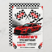 Modernes Sportrennen Kinderwagen Geburtstag Einladung (Vorne/Hinten)