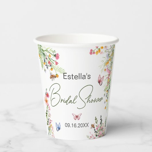 Modernes Spring Wild Blume Script Brautparty Pappbecher (Rückseite)