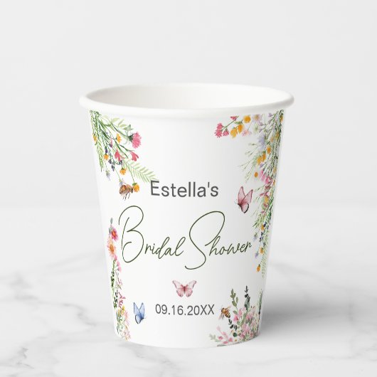 Modernes Spring Wild Blume Script Brautparty Pappbecher (Vorderseite)
