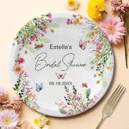 Modernes Spring Wild Blume Script Brautparty Pappteller