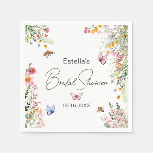 Modernes Spring Wild Blume Script Brautparty Serviette (Vorderseite)