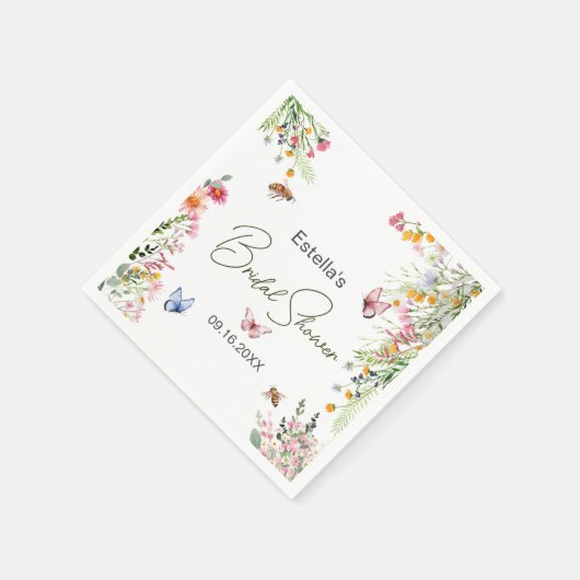 Modernes Spring Wild Blume Script Brautparty Serviette (Ecke)