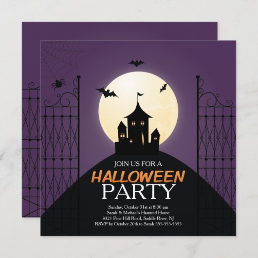 Modernes Spuk Haus Halloween-Party Einladung (Vorne/Hinten)