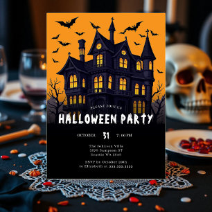 Modernes Spuk Haus   Halloween-Party Einladung
