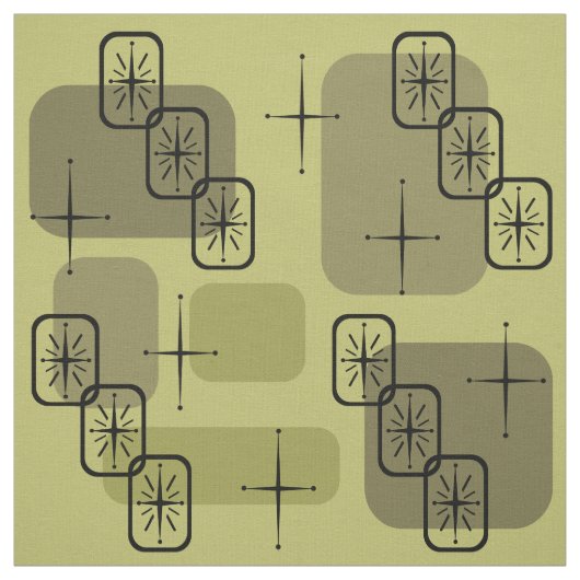 Modernes Sputnik Olivenöl Mitte des Jahrhunderts Stoff (Muster)